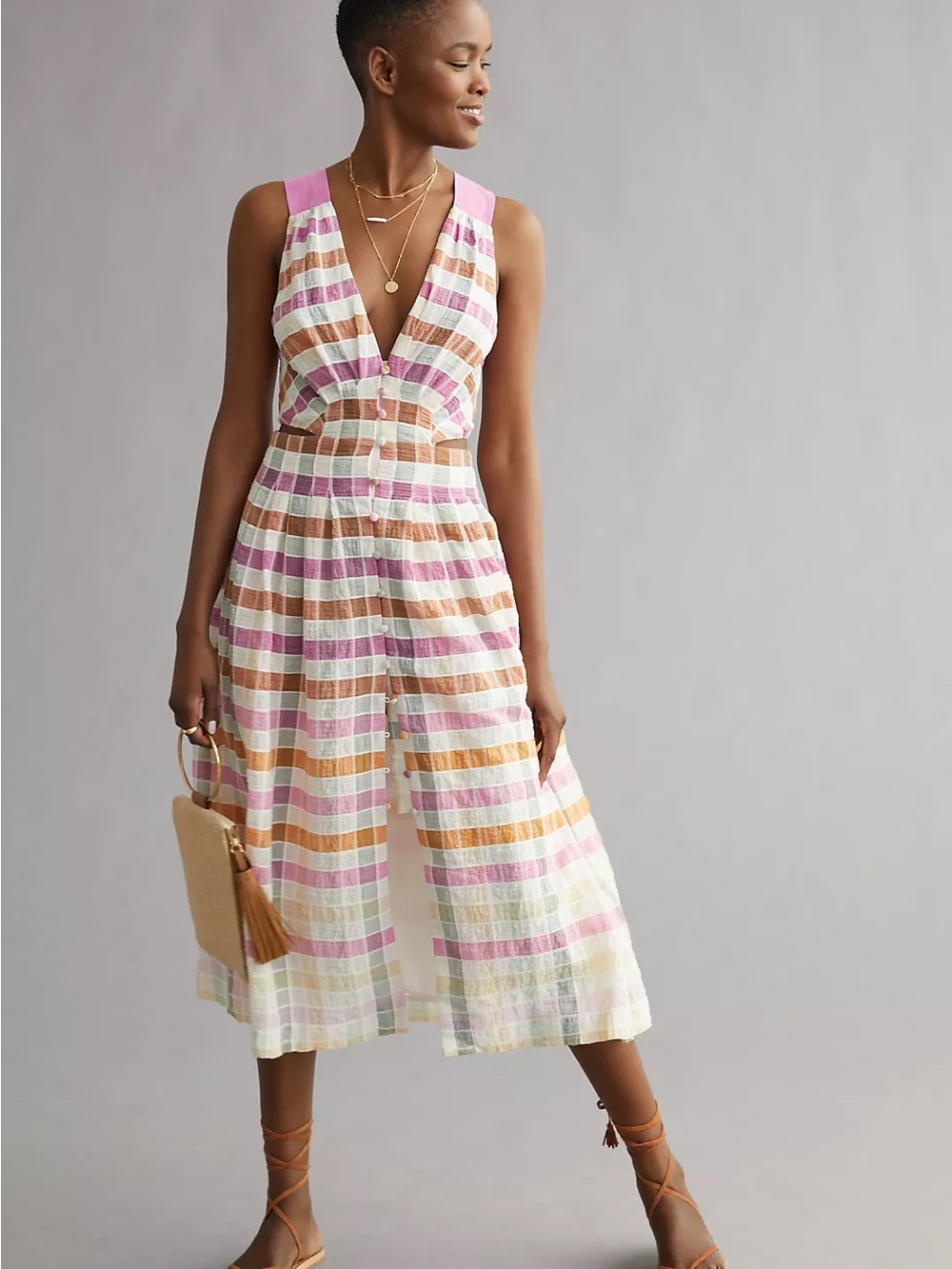 Anthropologie Maeve Ombre Plaid Midi Sundress Size 2 Cut Out Dainty Romantic